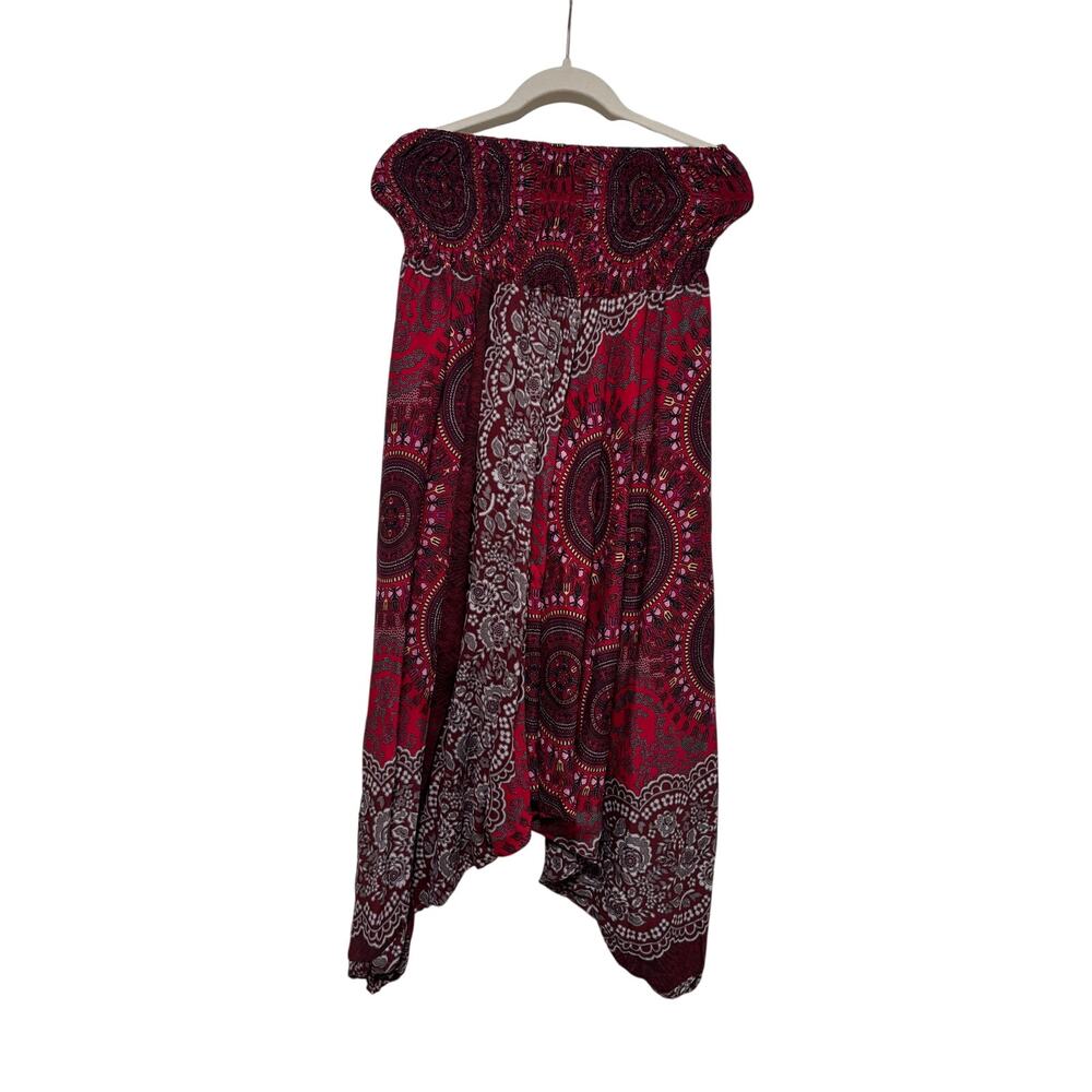Bohemian Red Patterned Strapless Jumpsuit Small - Picture 7 of 9